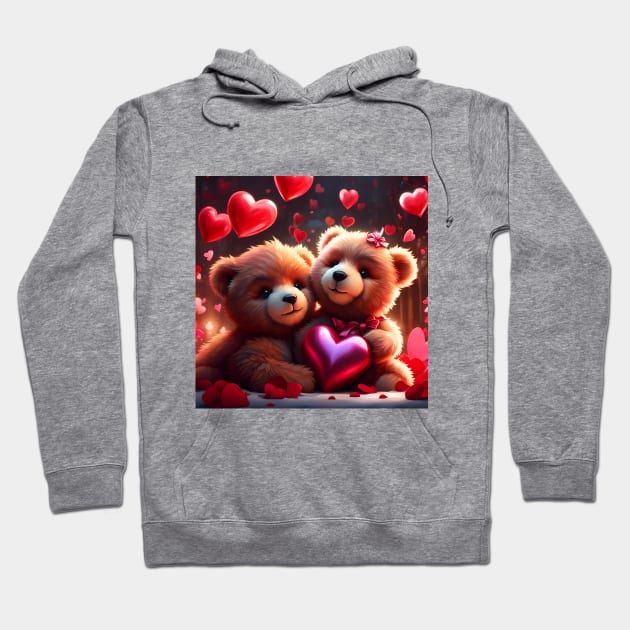 Teddy celebrating Valentines day, randome floating love hearts Hoodie by Colin-Bentham